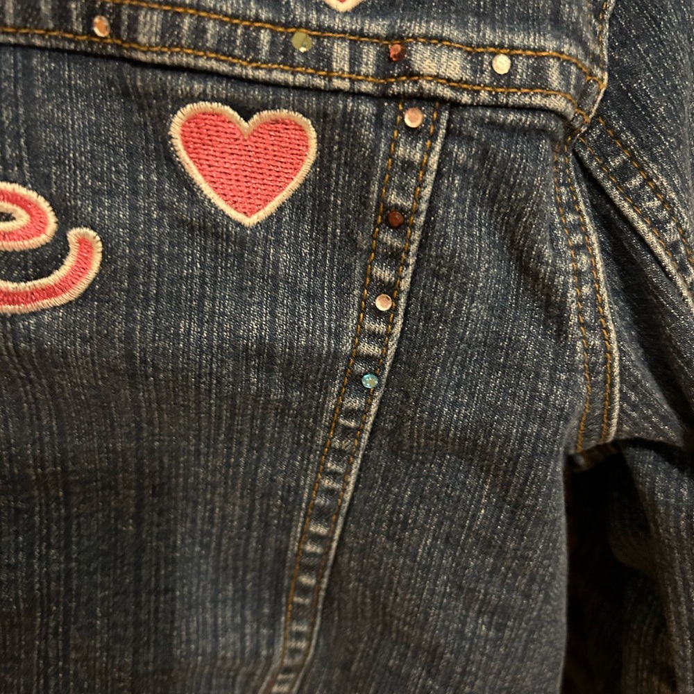 Girl’s Stylish Blue Denim Heart Sparkle Jacket size 6 - Picture 11 of 12